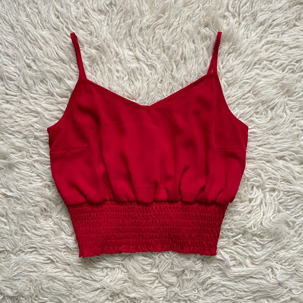 NEW Guess Red Smocked Crop Top